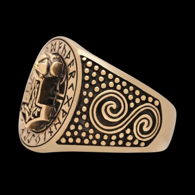 vkngjewelry Bagues Thor Hammer Runic Bronze Ring