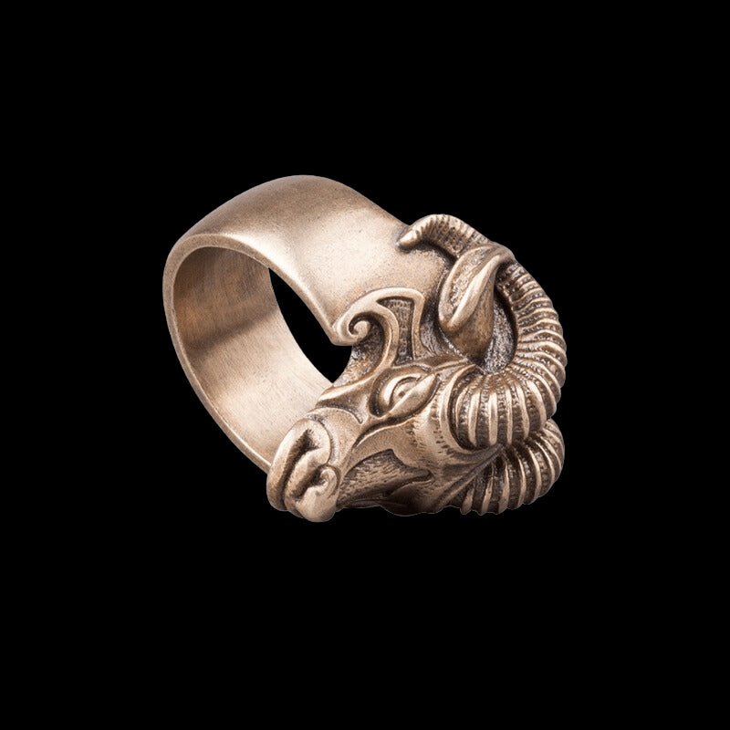 vkngjewelry Bagues Handcrafted Thor's Goat Tanngrisnir Bronze Ring