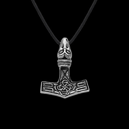 vkngjewelry Pendant Handcrafted Thor's Hammer Mjolnir Raven Head Sterling Silver Pendant