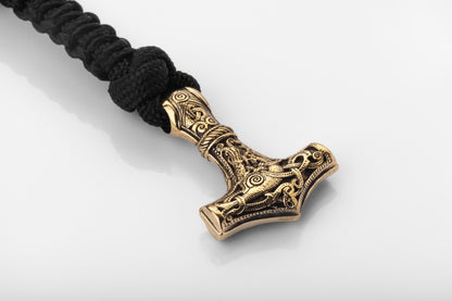vkngjewelry Bracelet Brass Thor’s Hammer Paracord Bracelet Handcrafted Viking Mjolnir Wristband