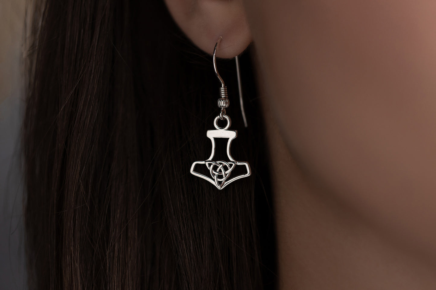 vkngjewelry Earrings Thor's Hammer with Triquetra Earrings, Viking Silver Knot