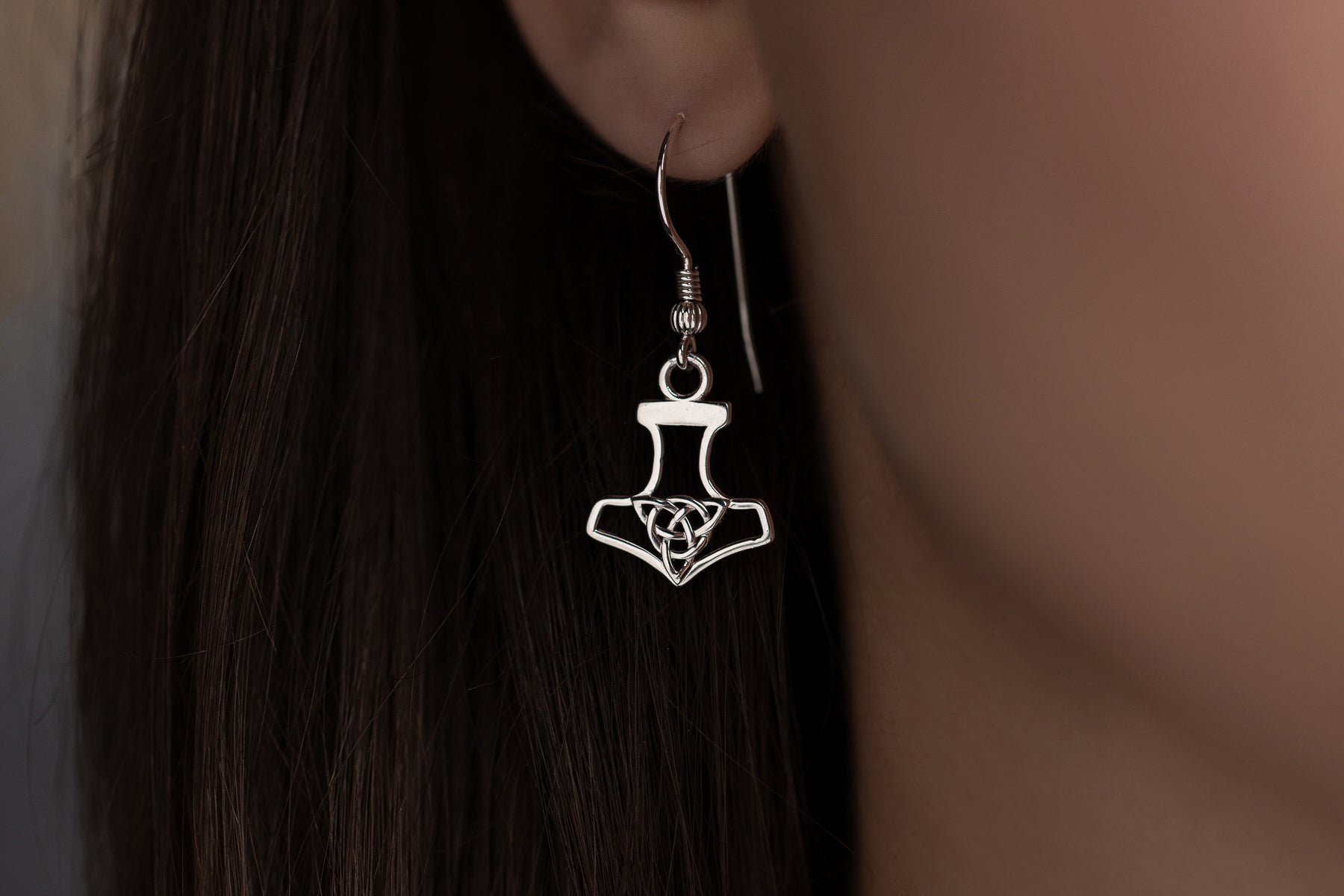 vkngjewelry Earrings Thor's Hammer with Triquetra Earrings, Viking Silver Knot