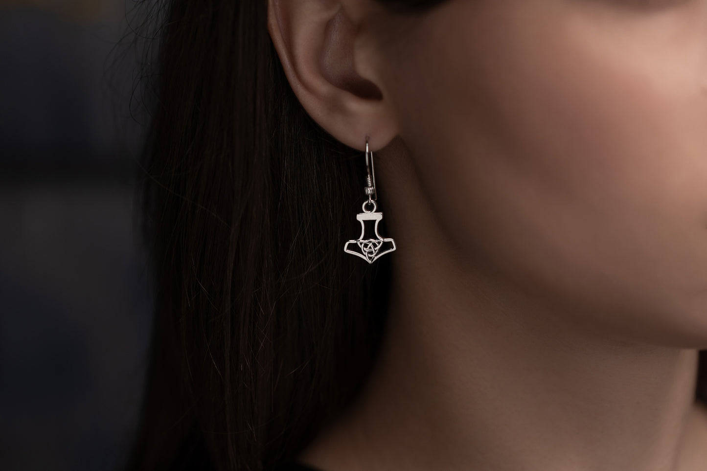 vkngjewelry Earrings Thor's Hammer with Triquetra Earrings, Viking Silver Knot