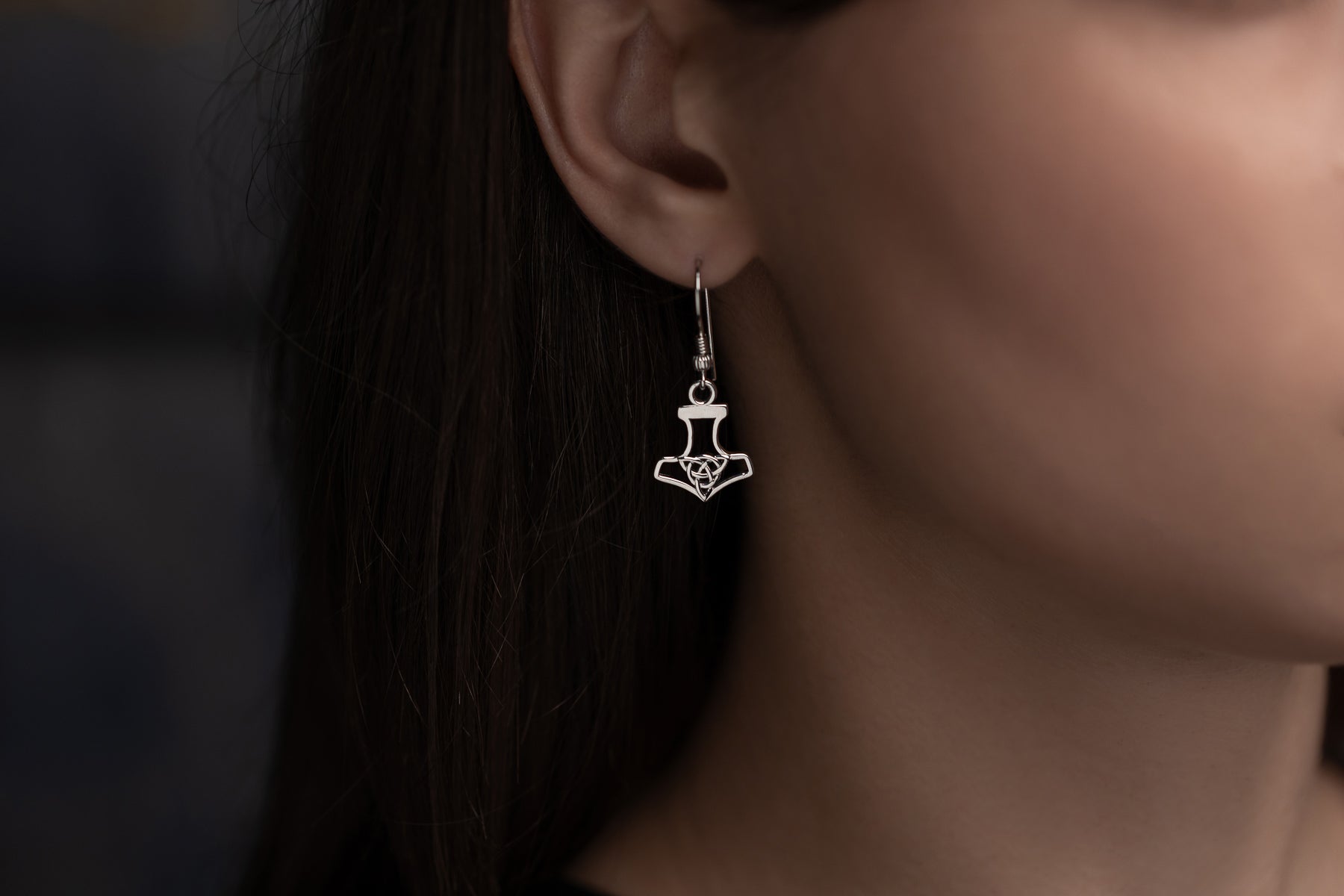 vkngjewelry Earrings Thor's Hammer with Triquetra Earrings, Viking Silver Knot
