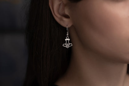vkngjewelry Earrings Thor's Hammer with Triquetra Earrings, Viking Silver Knot