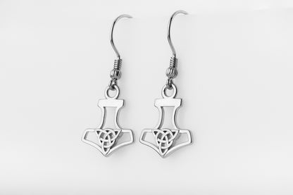 vkngjewelry Earrings Thor's Hammer with Triquetra Earrings, Viking Silver Knot