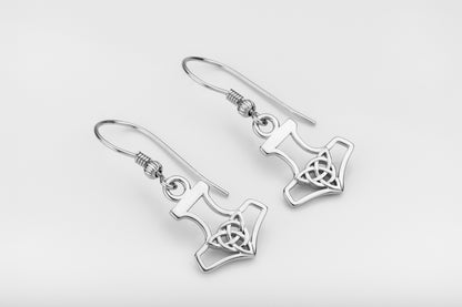 vkngjewelry Earrings Thor's Hammer with Triquetra Earrings, Viking Silver Knot