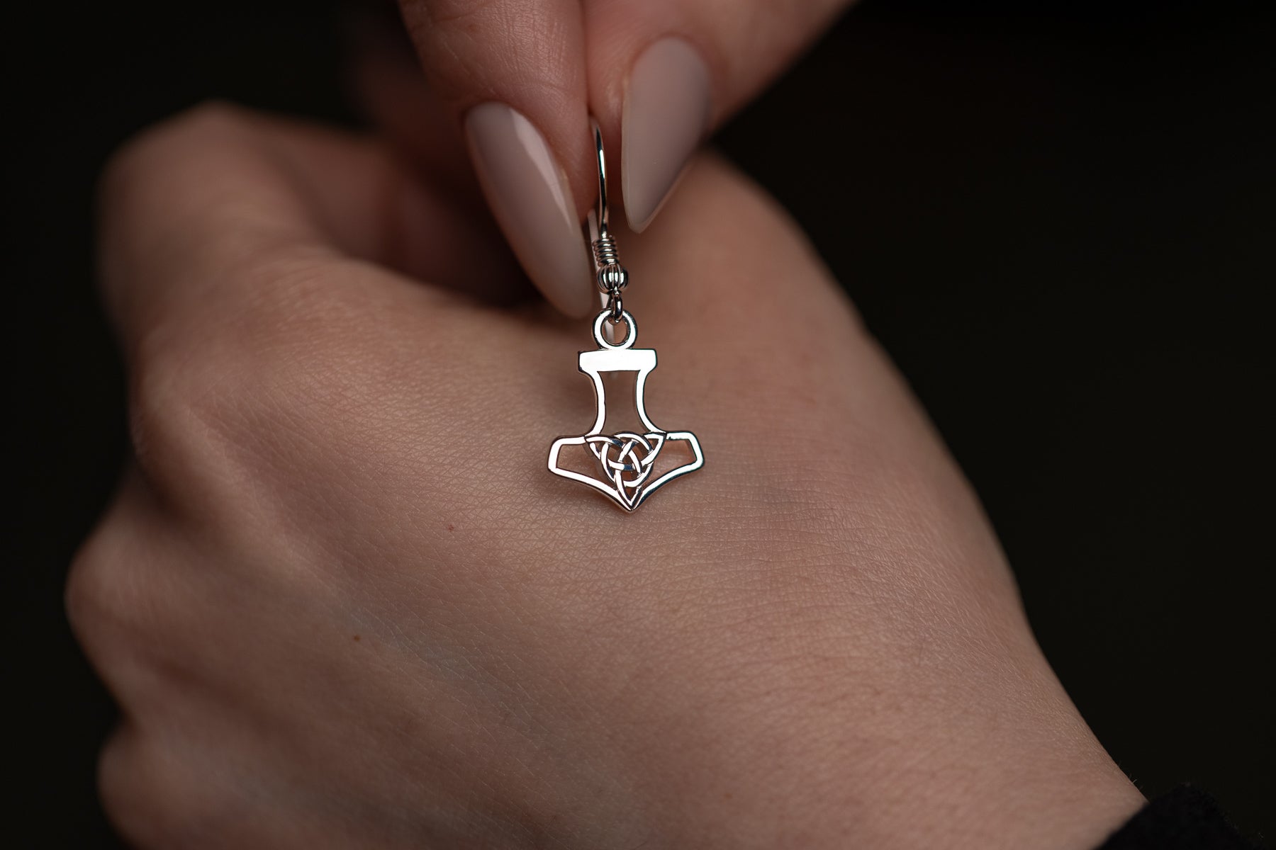 vkngjewelry Earrings Thor's Hammer with Triquetra Earrings, Viking Silver Knot