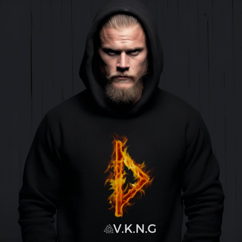 Printify Hoodie Thurisaz Flaming Rune V.K.N.G™ Hoodie