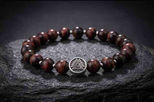 vkngjewelry Bracelet Tiger's Eye Beaded Bracelet with 925 Sterling Silver Valknut Bead