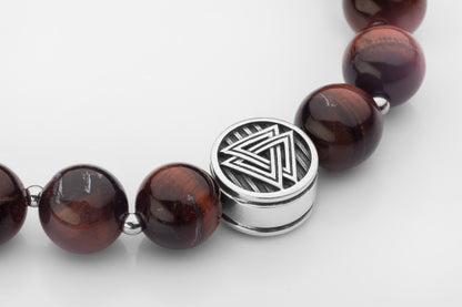 vkngjewelry Bracelet Tiger's Eye Beaded Bracelet with 925 Sterling Silver Valknut Bead