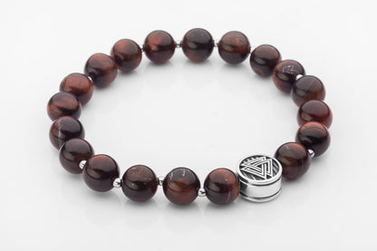 vkngjewelry Bracelet Tiger's Eye Beaded Bracelet with 925 Sterling Silver Valknut Bead