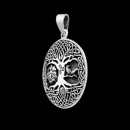 vkngjewelry Pendant Tree of Life with Raven Sleipnir and Triskelion 925 Sterling silver Pendant
