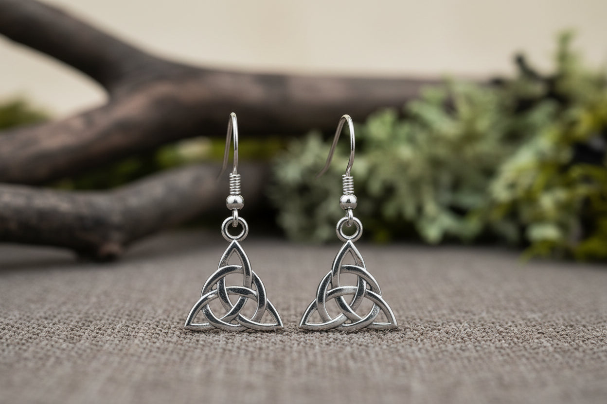 vkngjewelry Earrings Triquetra Knot Earrings, Silver Trinity Studs