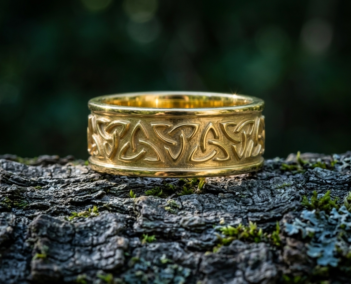 vkngjewelry Ring Handcrafted Triquetra Symbol Celtic Gold Ring