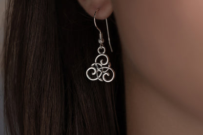 vkngjewelry Earrings Triskelion Spiral Earrings, Celtic Silver Dangles