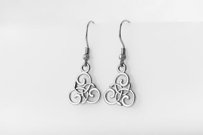 vkngjewelry Earrings Triskelion Spiral Earrings, Celtic Silver Dangles