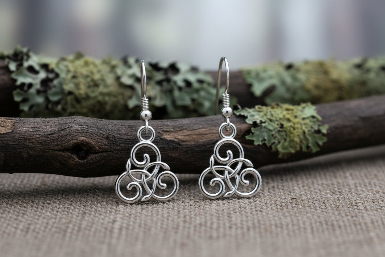 vkngjewelry Earrings Triskelion Spiral Earrings, Celtic Silver Dangles