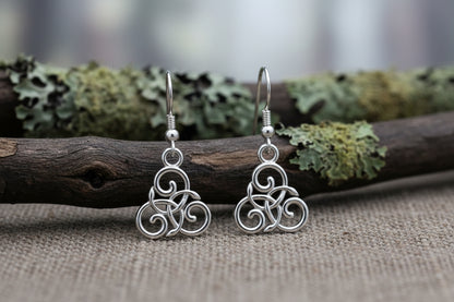 vkngjewelry Earrings Triskelion Spiral Earrings, Celtic Silver Dangles
