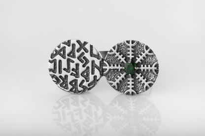 vkngjewelry Ring Twin Disc Silver Ring with Aegishjalmur