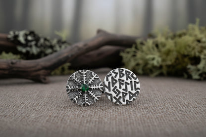 vkngjewelry Ring Twin Disc Silver Ring with Aegishjalmur