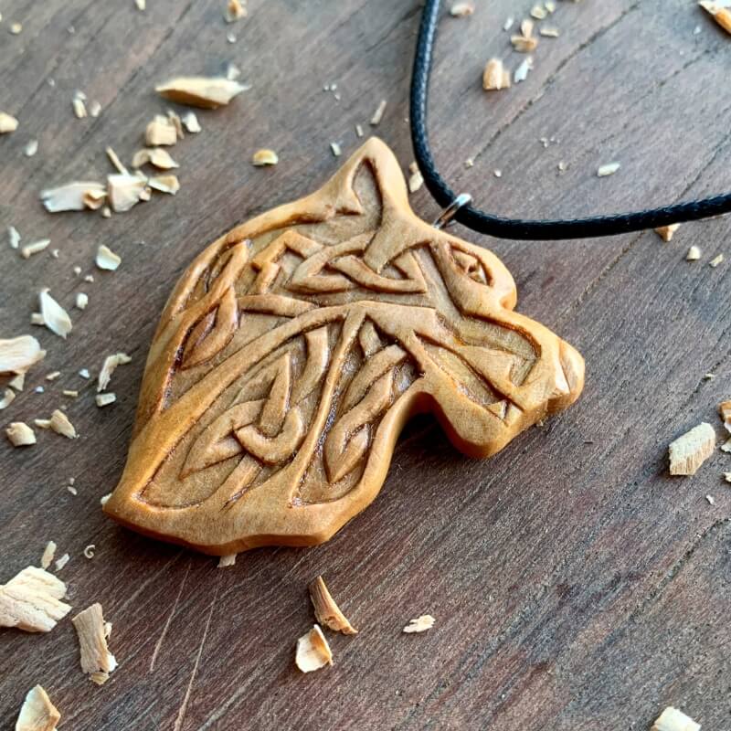 vkngjewelry Pendant Unique Wood Norse Design Wolf Pendant