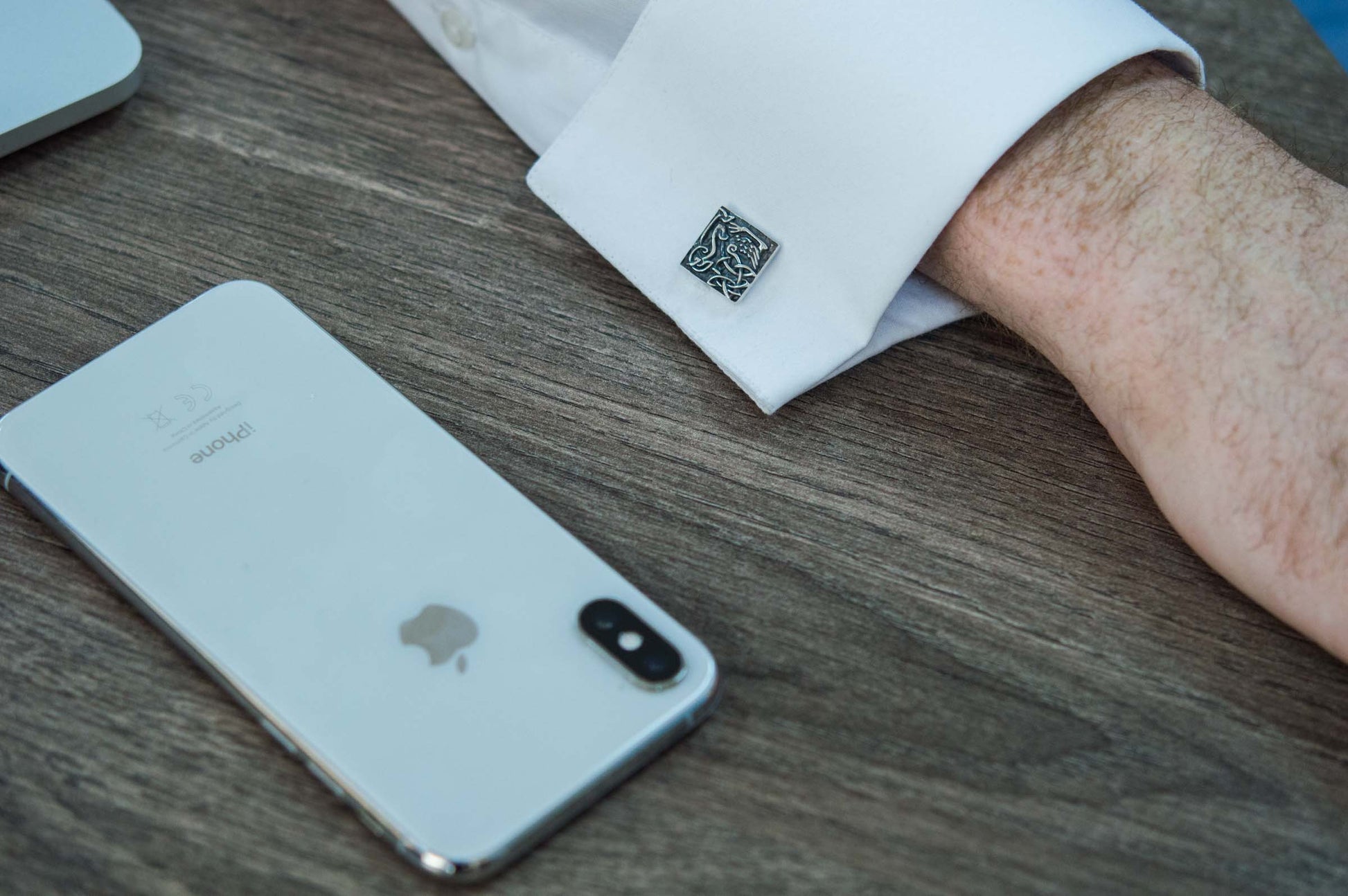 vkngjewelry Cufflinks Handcrafted Unique Norse Ornament Square v4 Sterling Silver Cufflinks