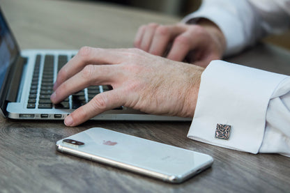 vkngjewelry Cufflinks Handcrafted Unique Norse Ornament Square v4 Sterling Silver Cufflinks