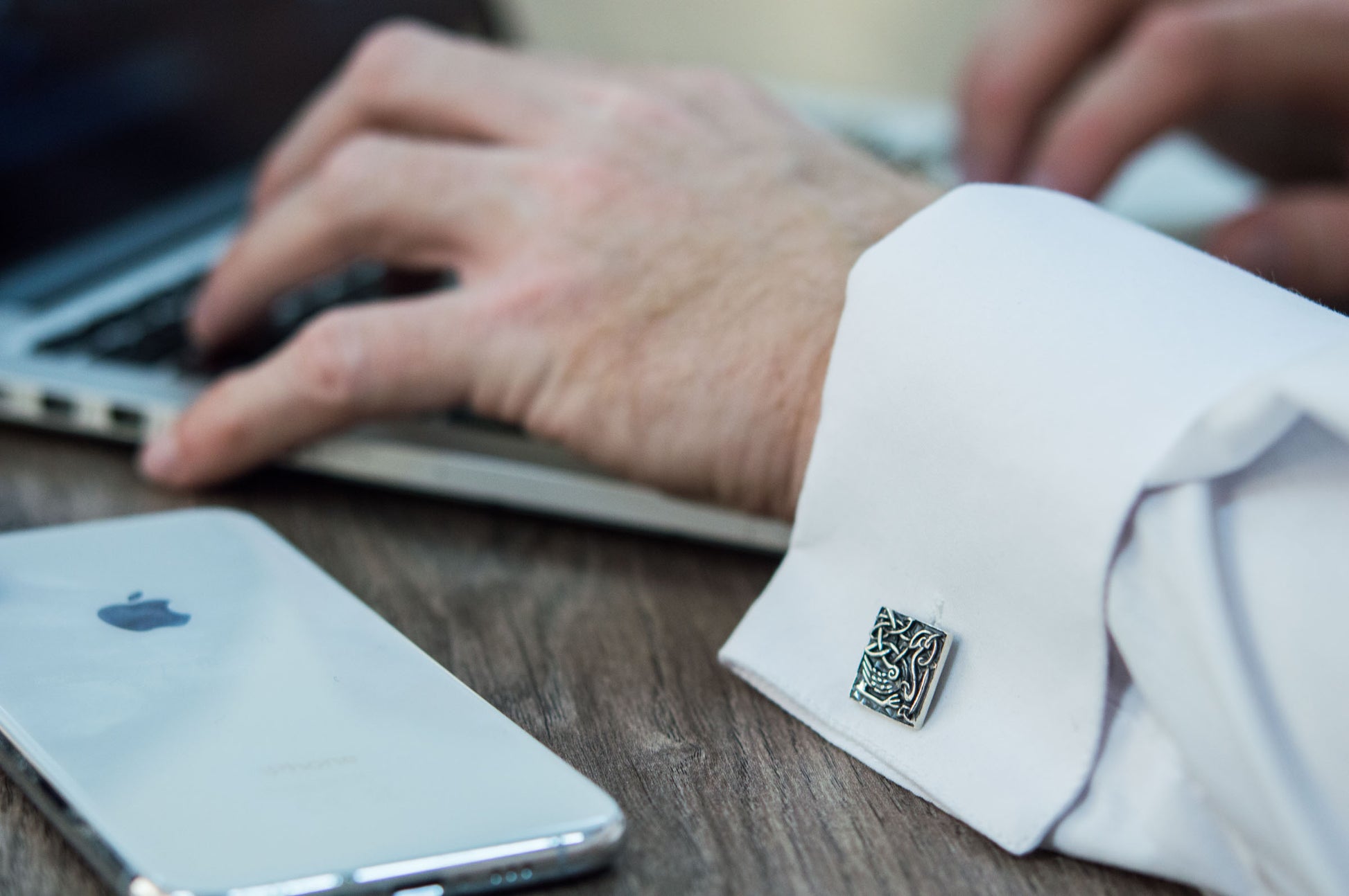 vkngjewelry Cufflinks Handcrafted Unique Norse Ornament Square v4 Sterling Silver Cufflinks