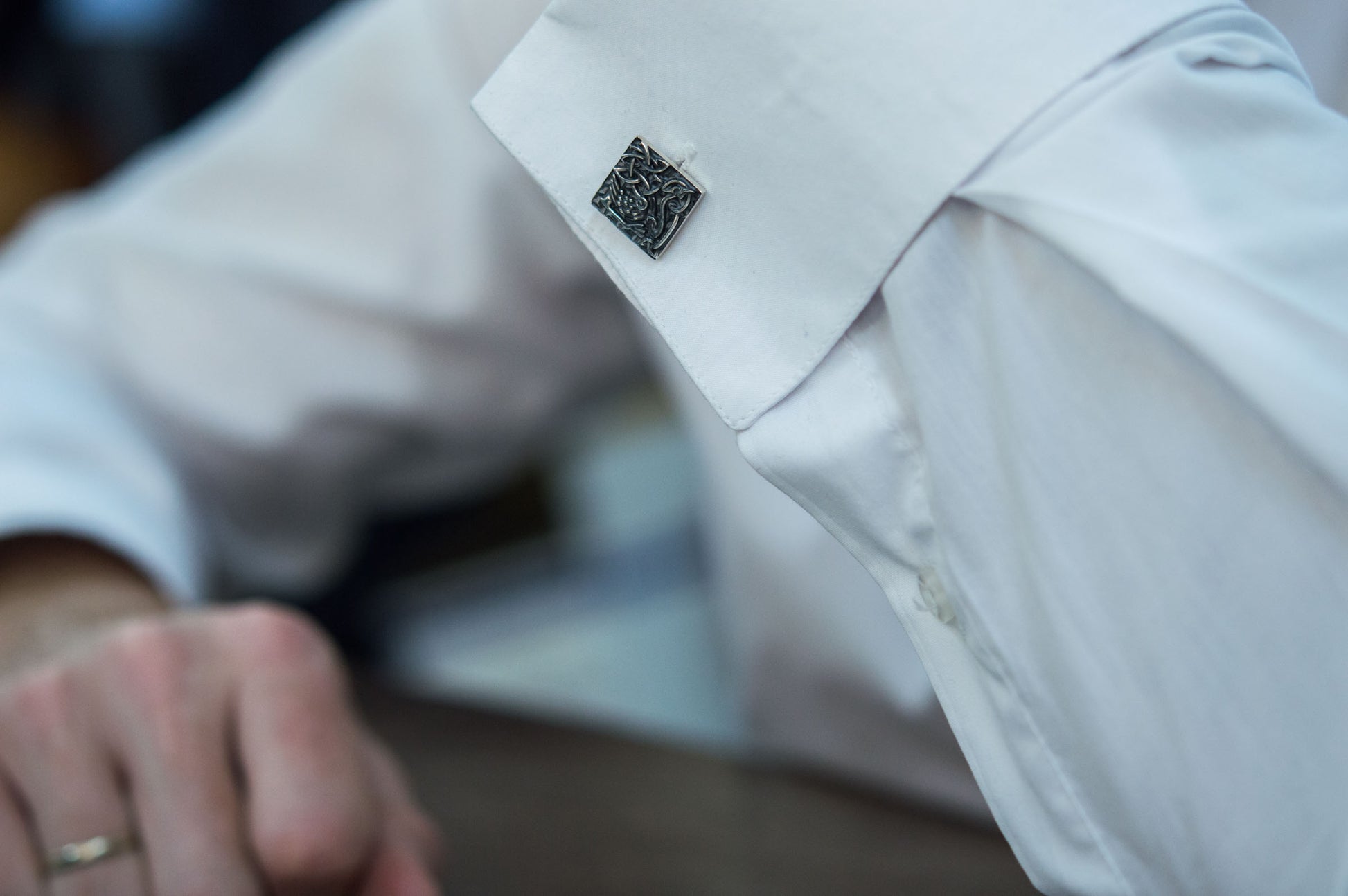 vkngjewelry Cufflinks Handcrafted Unique Norse Ornament Square v4 Sterling Silver Cufflinks