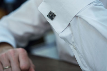 vkngjewelry Cufflinks Handcrafted Unique Norse Ornament Square v4 Sterling Silver Cufflinks