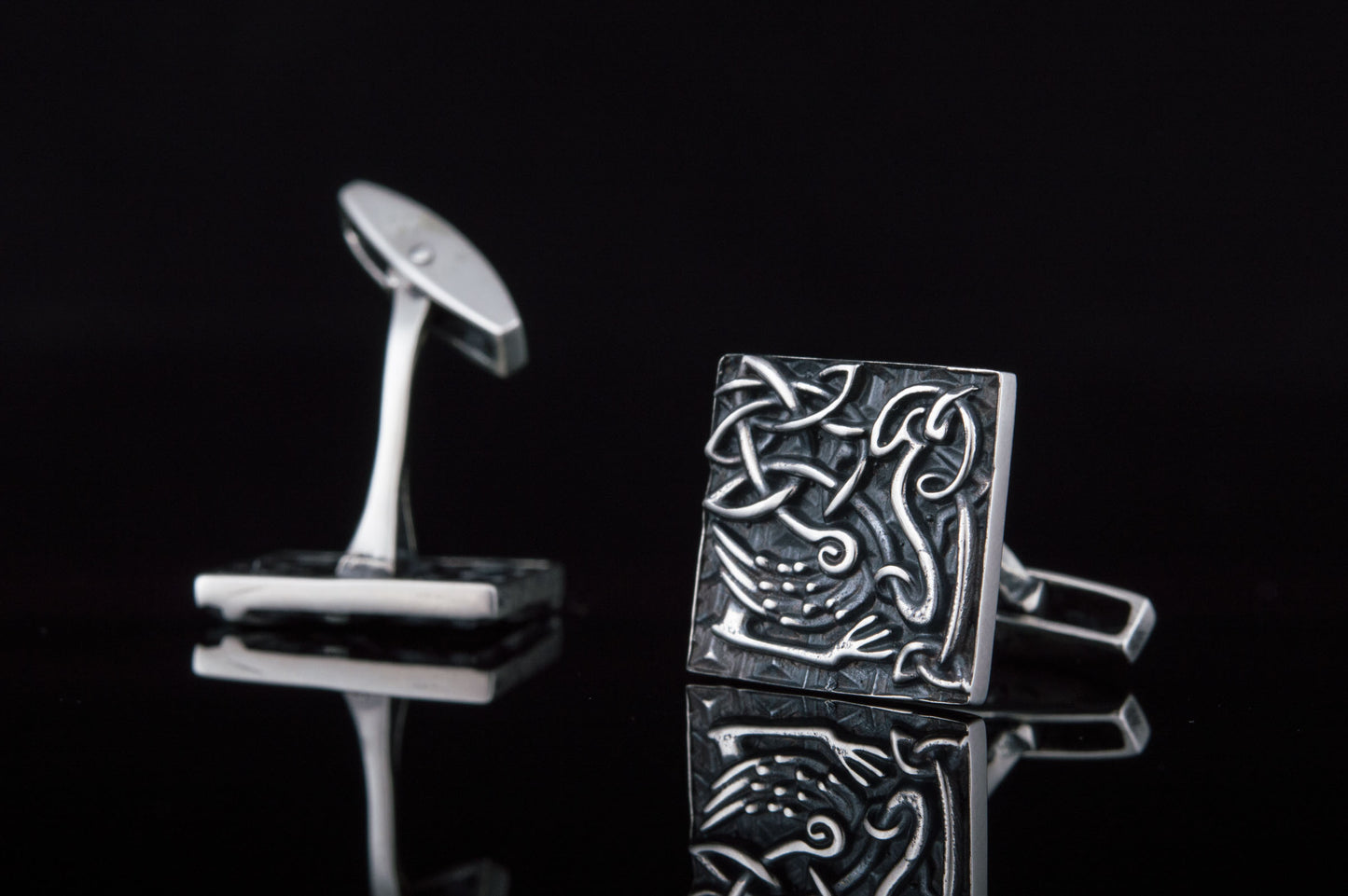 vkngjewelry Cufflinks Handcrafted Unique Norse Ornament Square v4 Sterling Silver Cufflinks