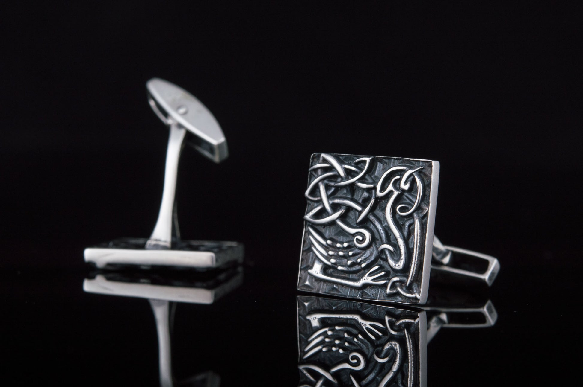 vkngjewelry Cufflinks Handcrafted Unique Norse Ornament Square v4 Sterling Silver Cufflinks