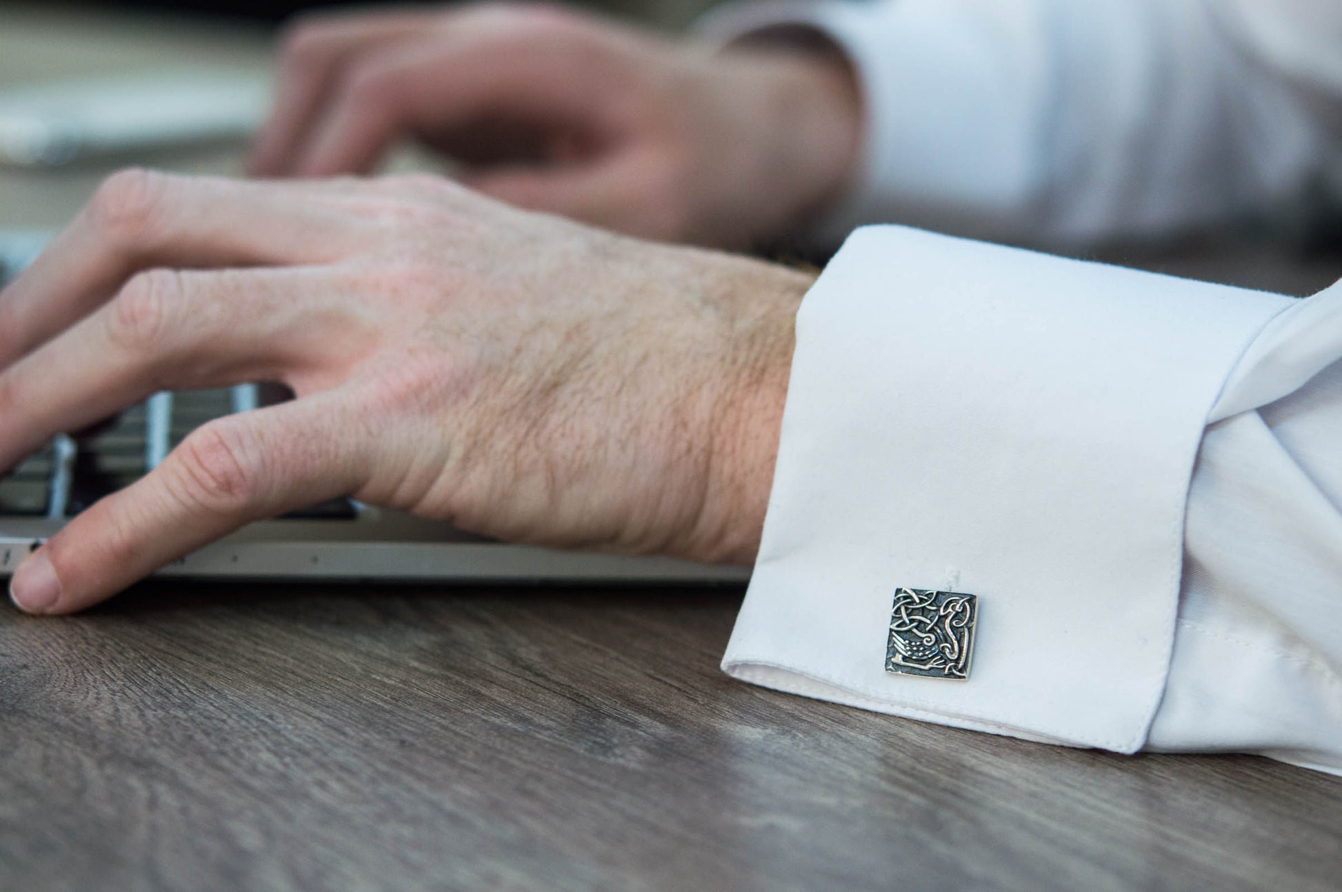 vkngjewelry Cufflinks Handcrafted Unique Norse Ornament Square v4 Sterling Silver Cufflinks