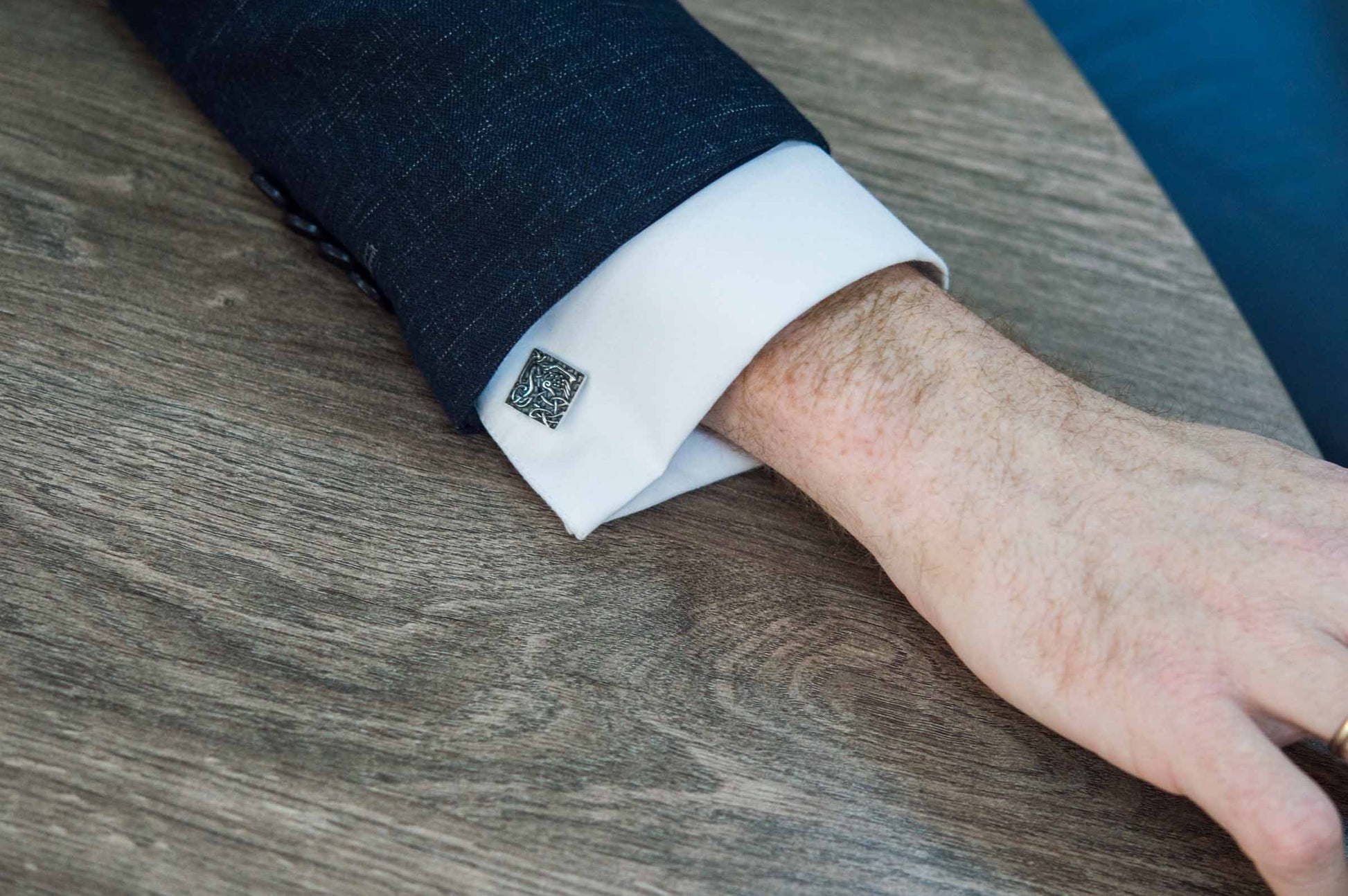vkngjewelry Cufflinks Handcrafted Unique Norse Ornament Square v4 Sterling Silver Cufflinks