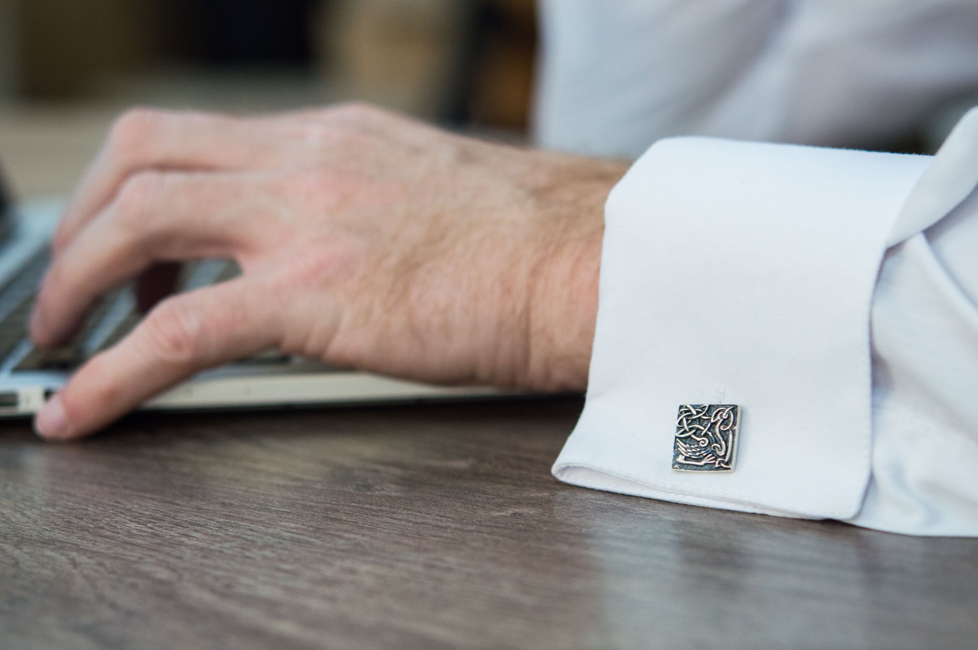 vkngjewelry Cufflinks Handcrafted Unique Norse Ornament Square v4 Sterling Silver Cufflinks