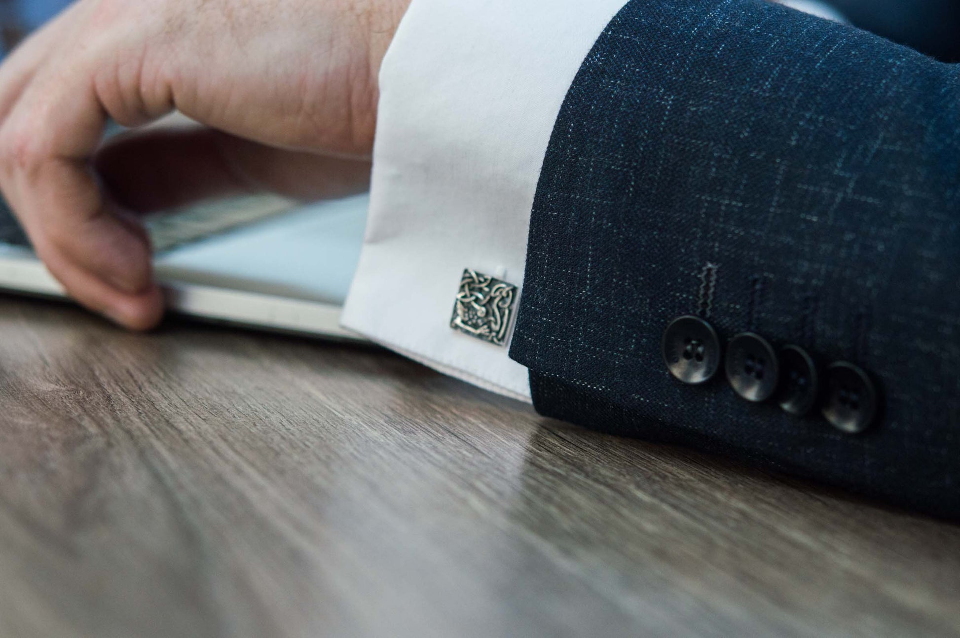 vkngjewelry Cufflinks Handcrafted Unique Norse Ornament Square v4 Sterling Silver Cufflinks