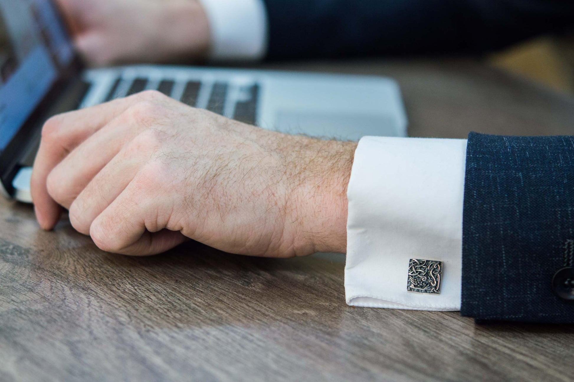 vkngjewelry Cufflinks Handcrafted Unique Norse Ornament Square v4 Sterling Silver Cufflinks