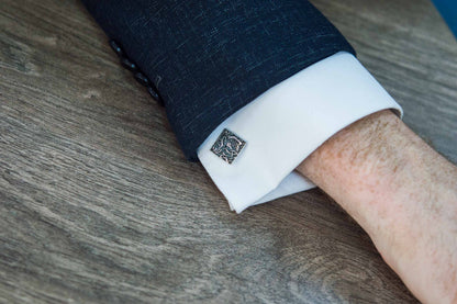 vkngjewelry Cufflinks Handcrafted Unique Norse Ornament Square v4 Sterling Silver Cufflinks
