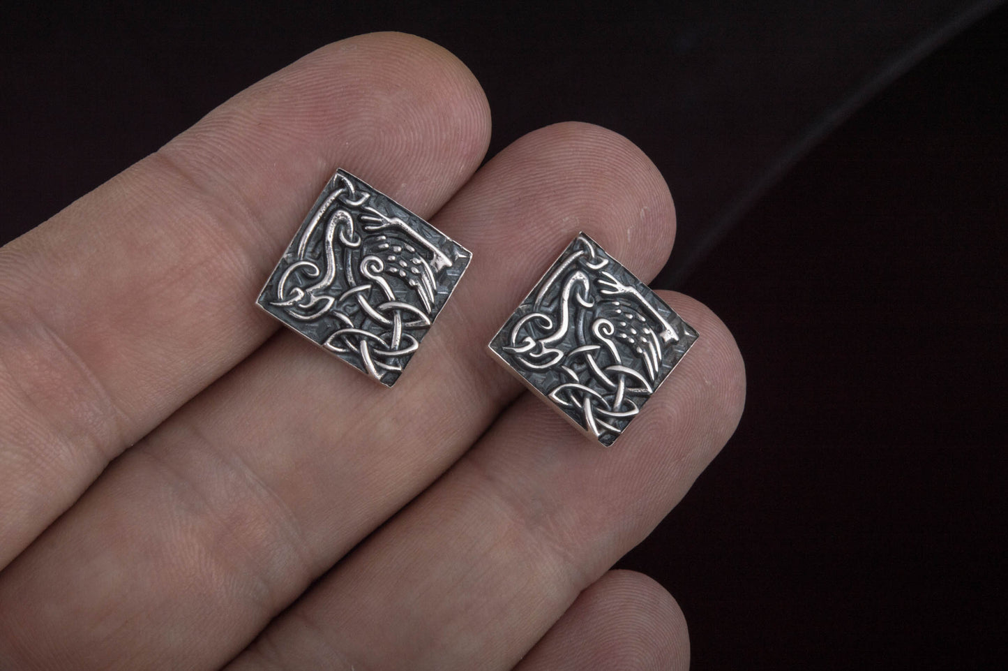vkngjewelry Cufflinks Handcrafted Unique Norse Ornament Square v4 Sterling Silver Cufflinks