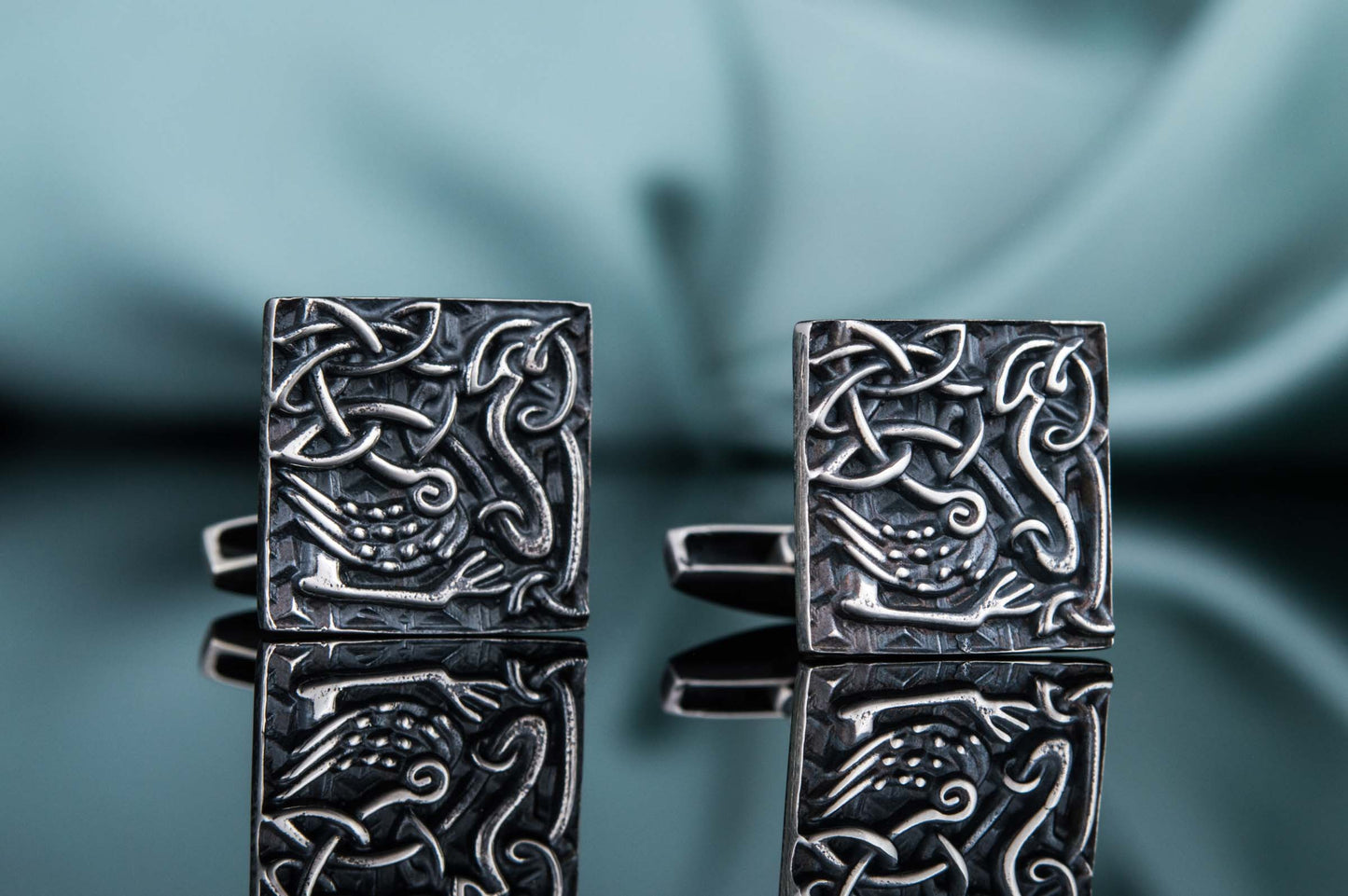 vkngjewelry Cufflinks Handcrafted Unique Norse Ornament Square v4 Sterling Silver Cufflinks