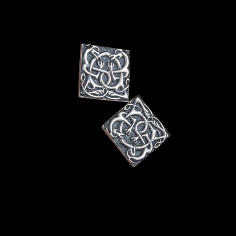 vkngjewelry Bontons de Manchettes Handcrafted Unique Norse Ornament Square v3 Sterling Silver Cufflinks