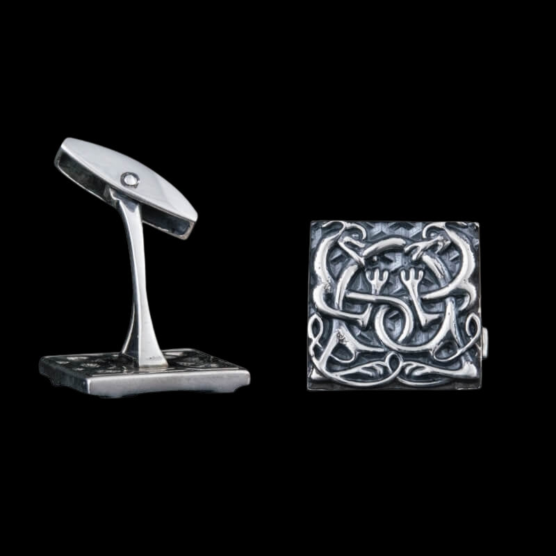 vkngjewelry Bontons de Manchettes Handcrafted Unique Norse Ornament Square v3 Sterling Silver Cufflinks