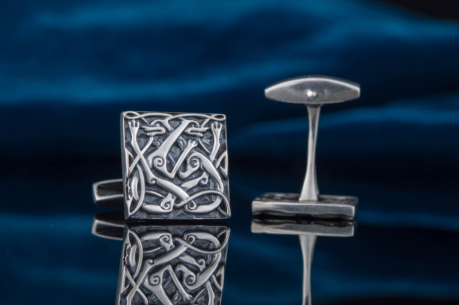 vkngjewelry Cufflinks Unique Norse Ornament Square v2 Sterling Silver Cufflinks
