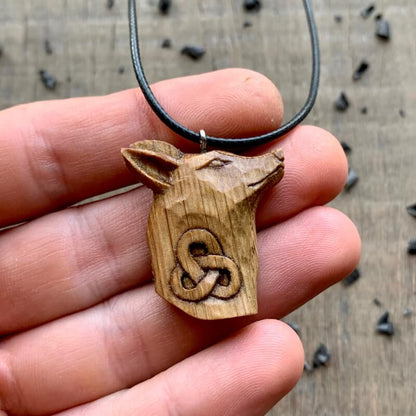 vkngjewelry Pendant Unique Oak Wood Celtic Fox Head Triquetra Pendant Style 2