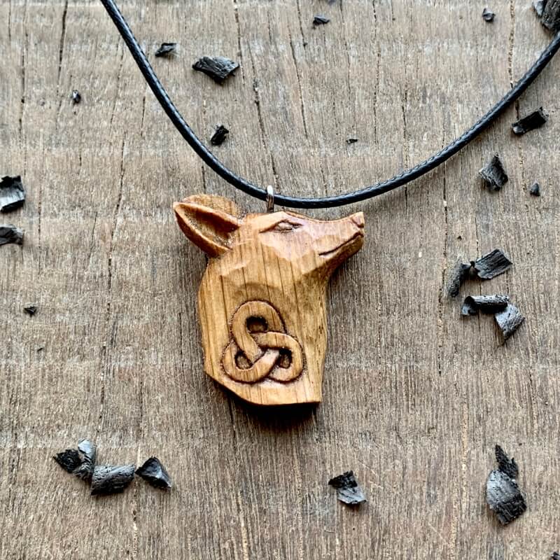 vkngjewelry Pendant Unique Oak Wood Celtic Fox Head Triquetra Pendant Style 2