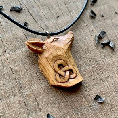 vkngjewelry Pendant Unique Oak Wood Celtic Fox Head Triquetra Pendant Style 2