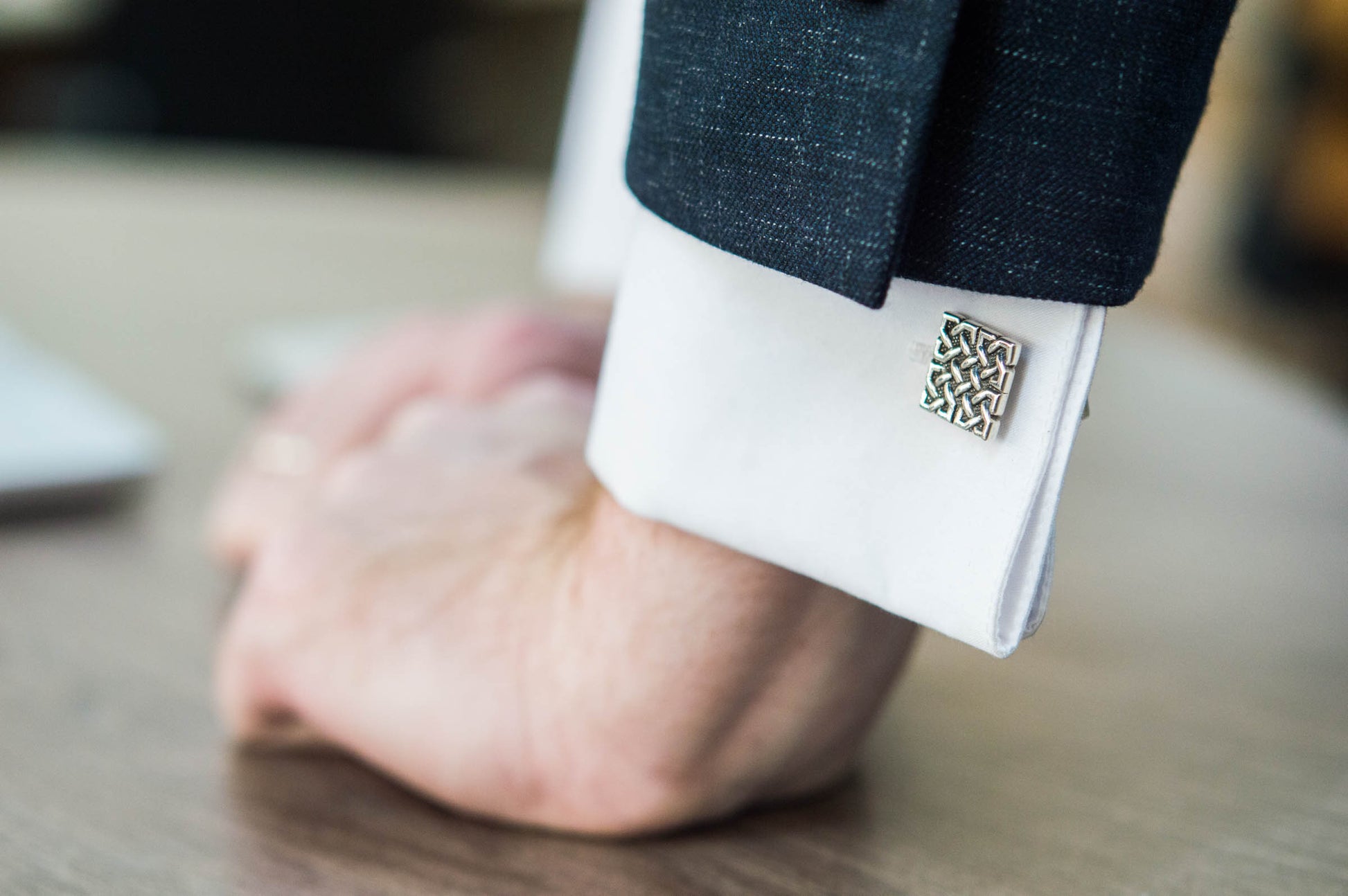 vkngjewelry Cufflinks Handcrafted Unique Ornament Square v1 Sterling Silver Cufflinks