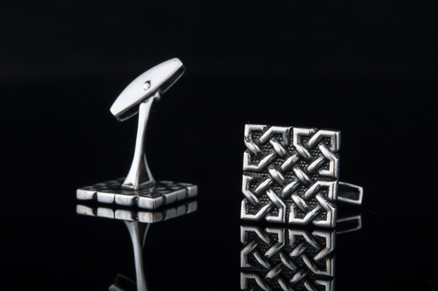 vkngjewelry Cufflinks Handcrafted Unique Ornament Square v1 Sterling Silver Cufflinks