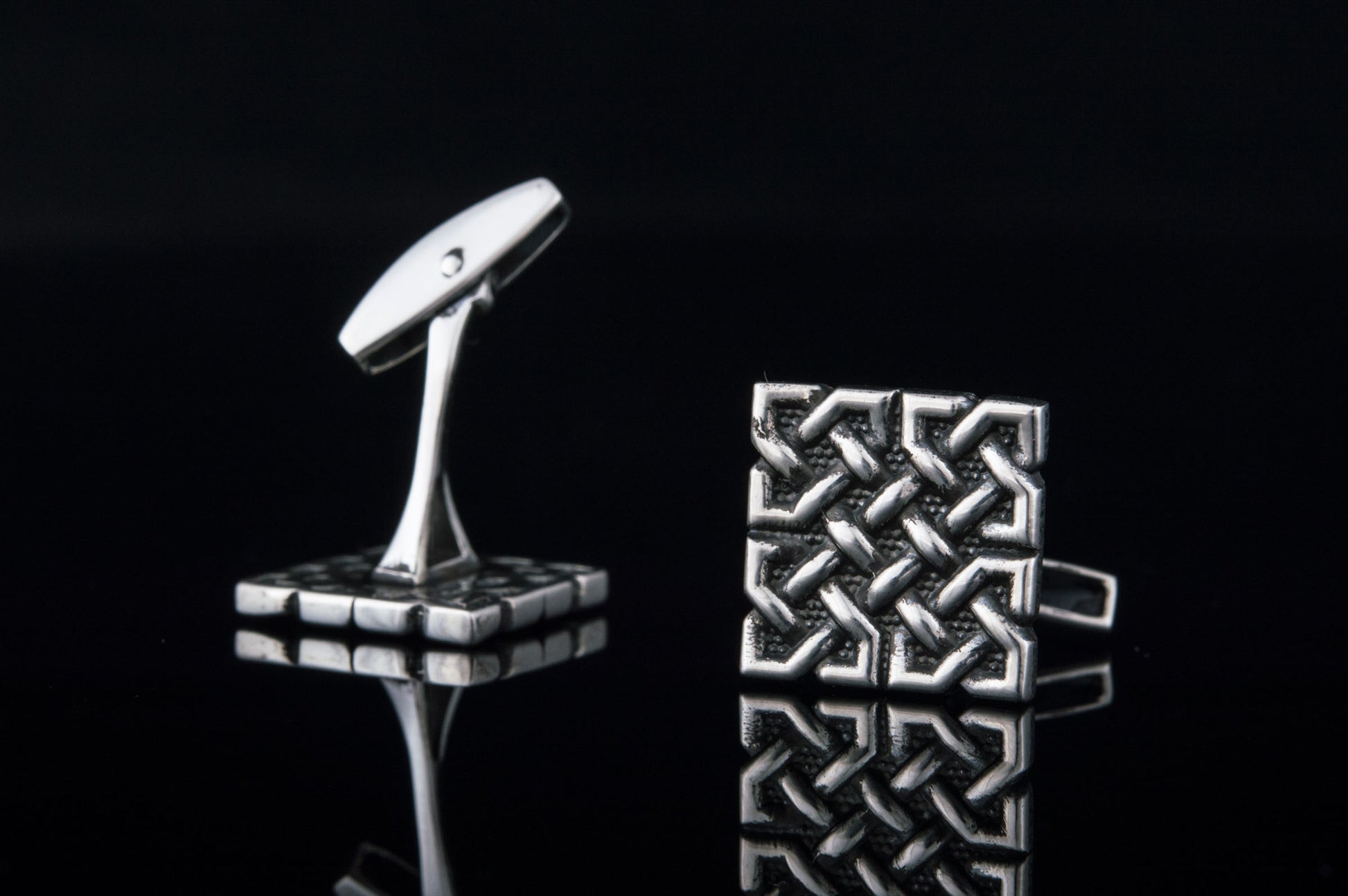 vkngjewelry Cufflinks Handcrafted Unique Ornament Square v1 Sterling Silver Cufflinks